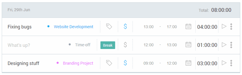 Accounting for break time in time tracking software