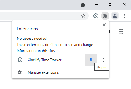 Extension Chrome de suivi du temps - punaise Clockify