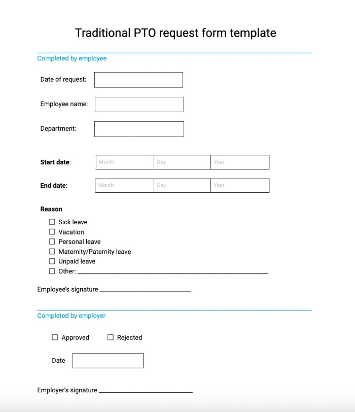 Traditional PTO request form template