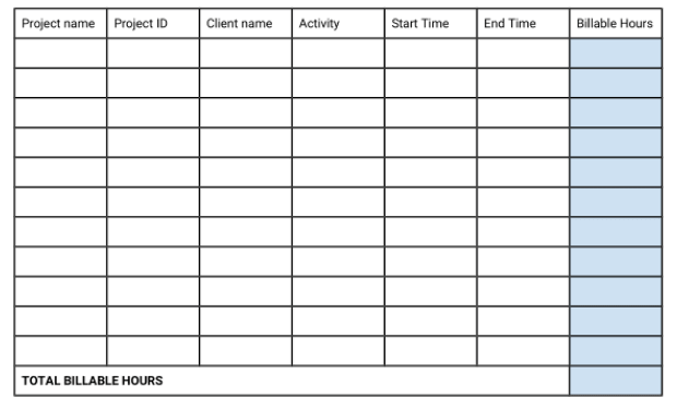 Preview of projects timesheet template
