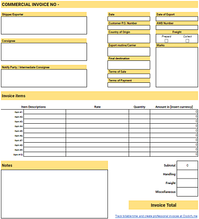 preview of Commercial Invoice Template