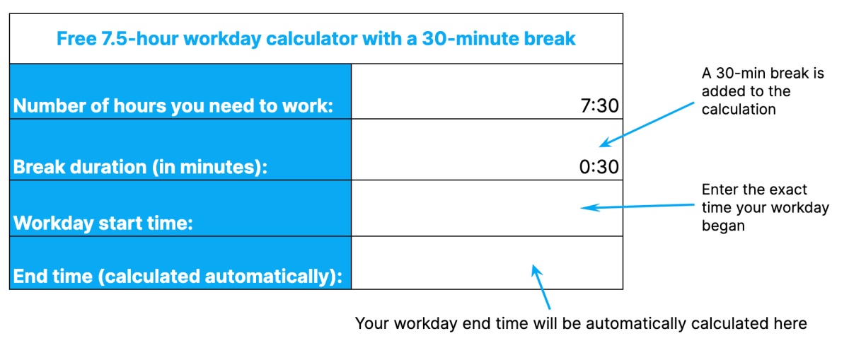 7.5-hour calculator with breaks