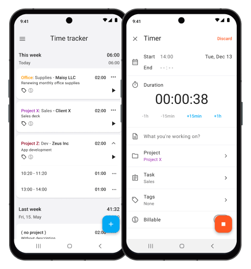 Free time tracking app for Android screenshot