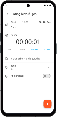 Android time tracking app screenshot of editing details