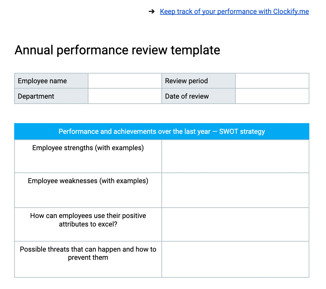 Annual performance review template