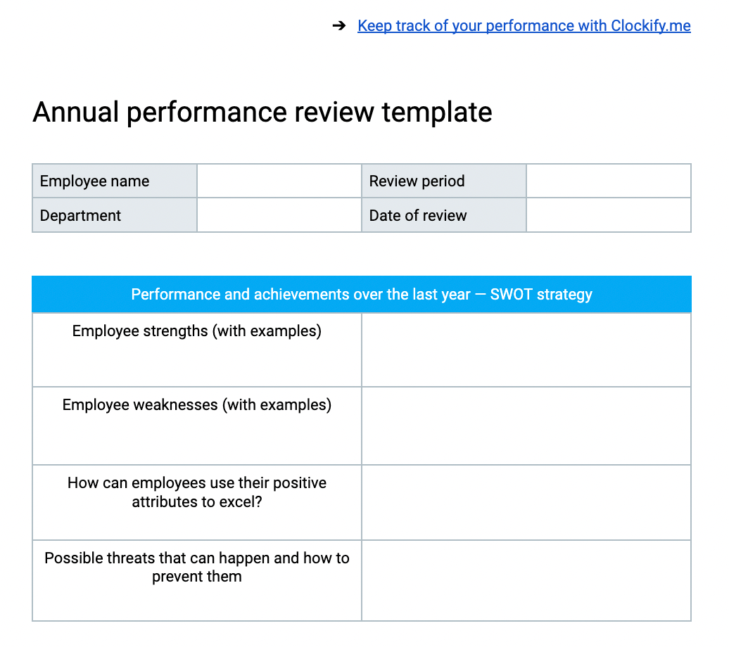 employee performance template excel