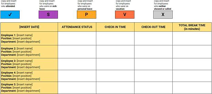 employee attendance sheet