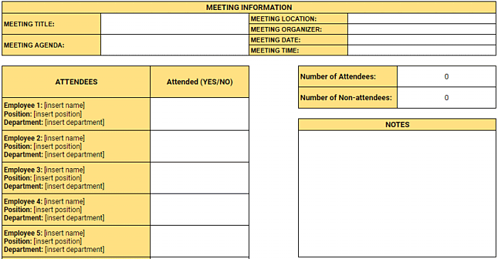 excel attendance sheet template