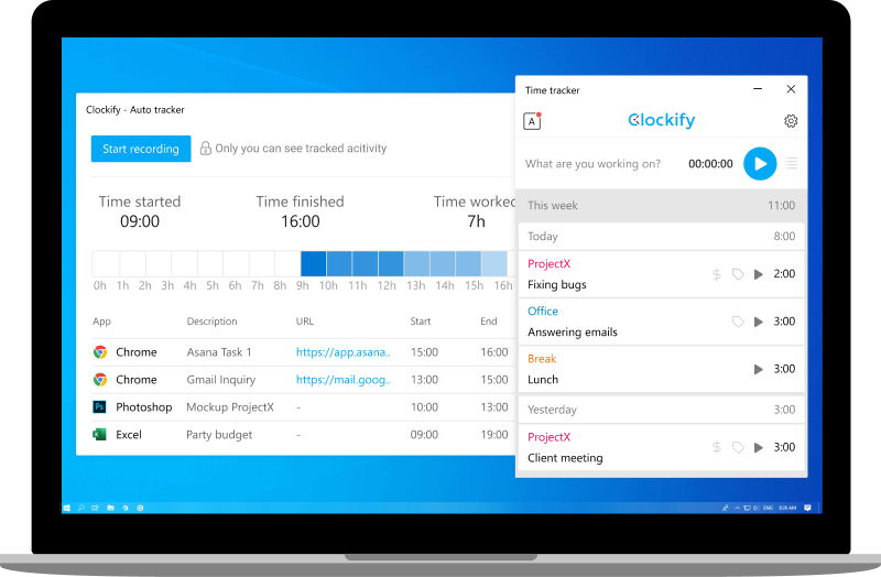 Rastreador automático de tiempo gratis — Clockify captura de pantalla