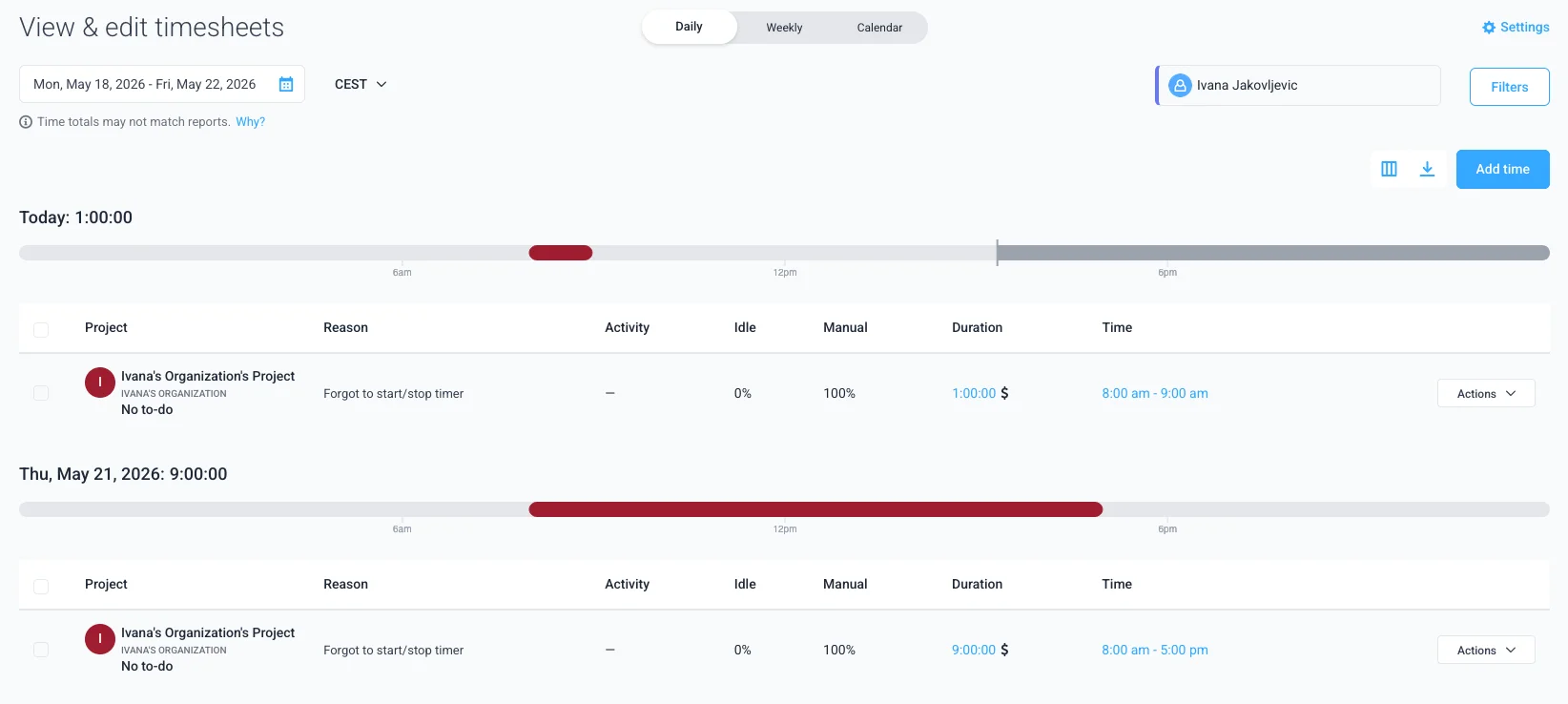 hubstaff daily view option