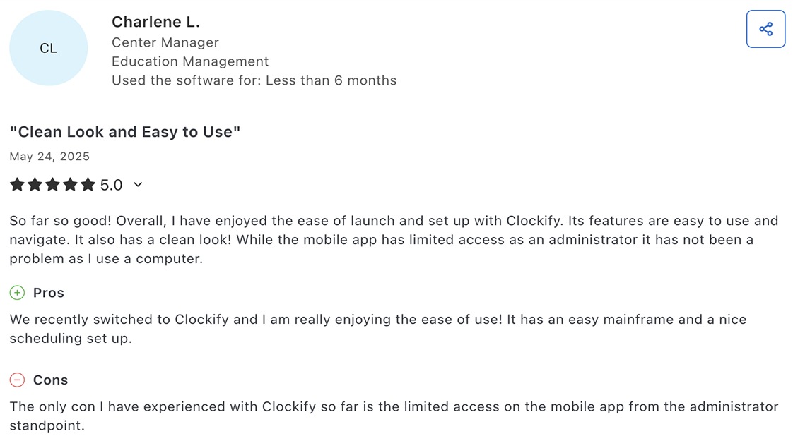 Clockify user review