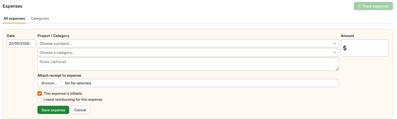 harvest creating expenses