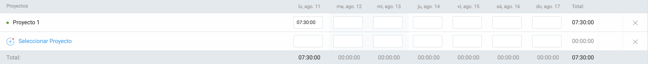 Planillas de horarios de Clockify