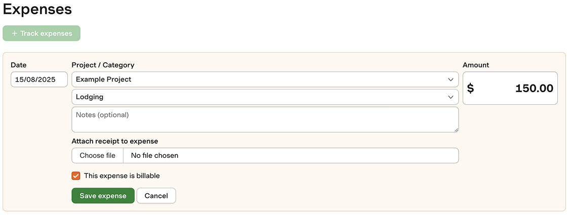 harvest creating expenses