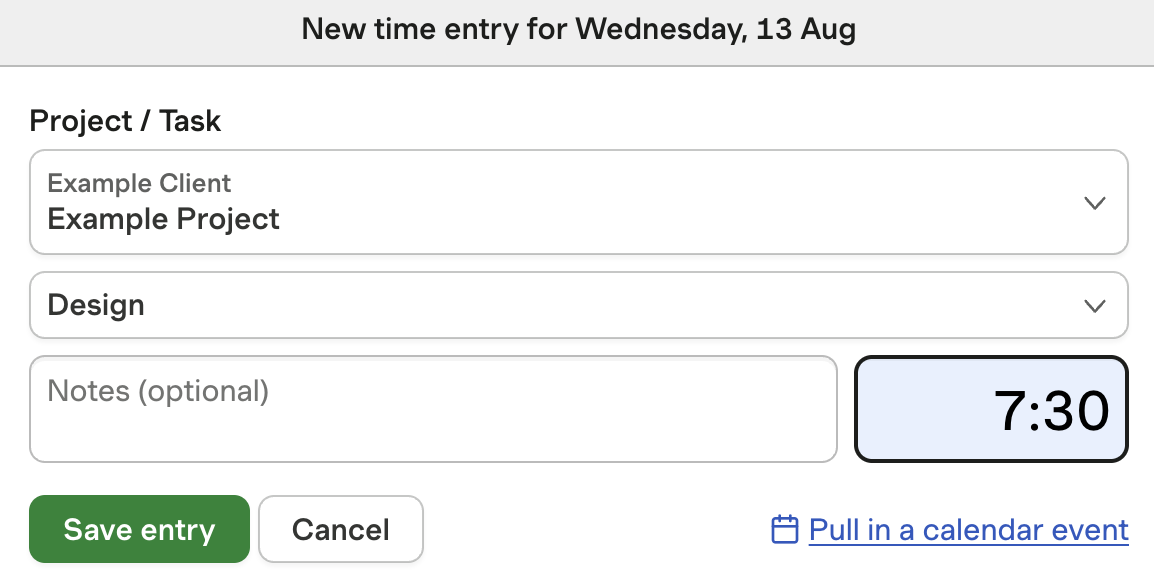 harvest manual entry option