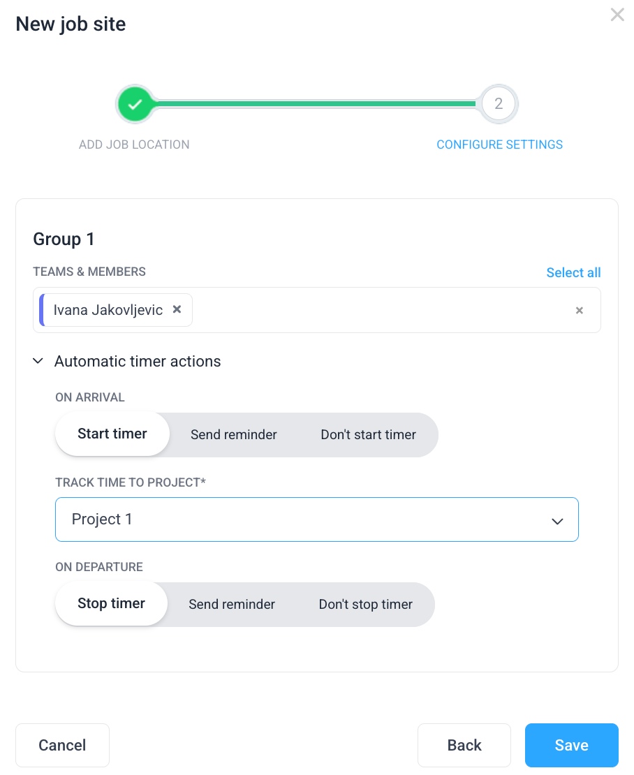 hubstaff configuring settings for a job site