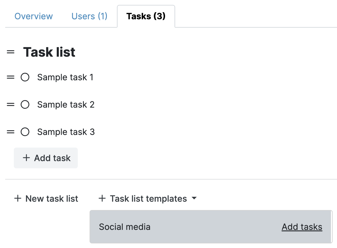my hours adding a task list template to a project