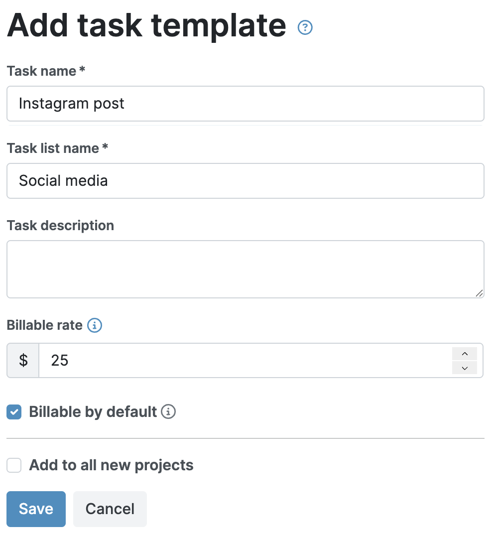 my hours adding task template