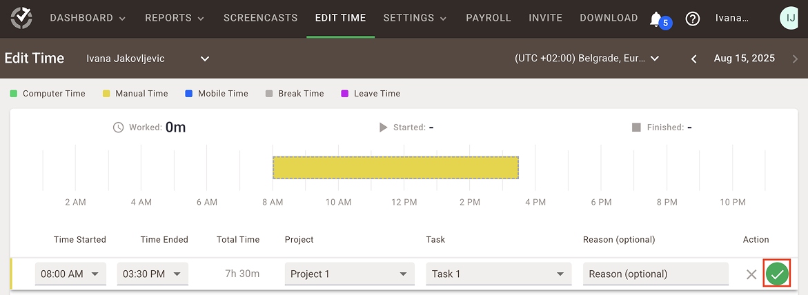 time doctor option to edit time