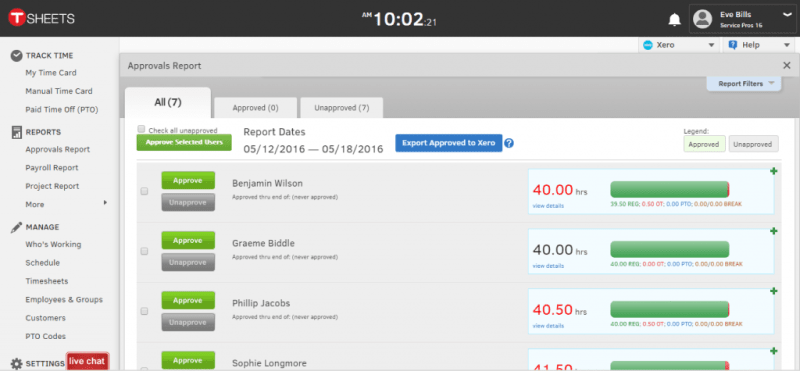 Best time tracking apps TSheets screenshot