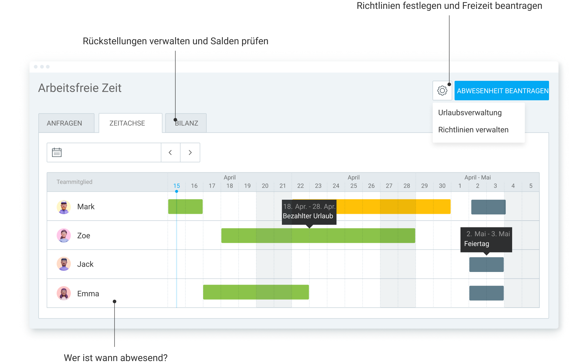 Track employees’ time off and manage policies