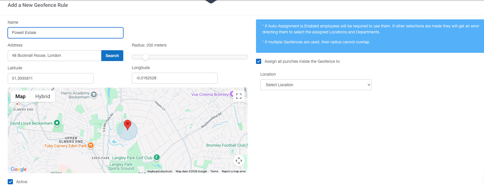Creating a new geofence rule in Buddy Punch