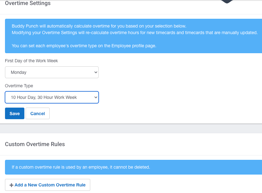 Overtime settings in Buddy Punch