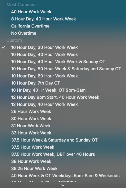 Preset overtime types in Buddy Punch