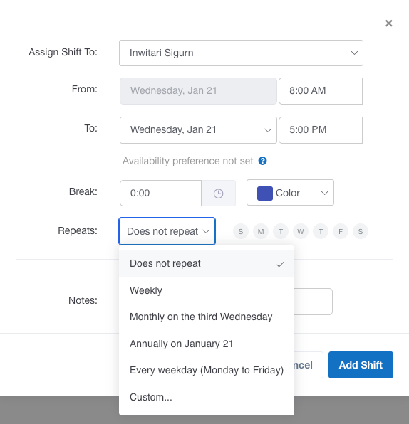 Shift repeats in Buddy Punch