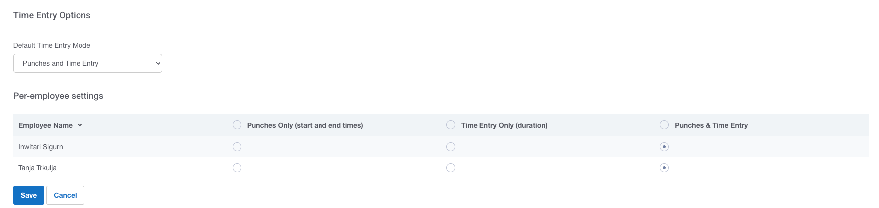 Time entry options in Buddy Punch