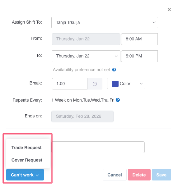 Trade/cover request in Buddy Punch