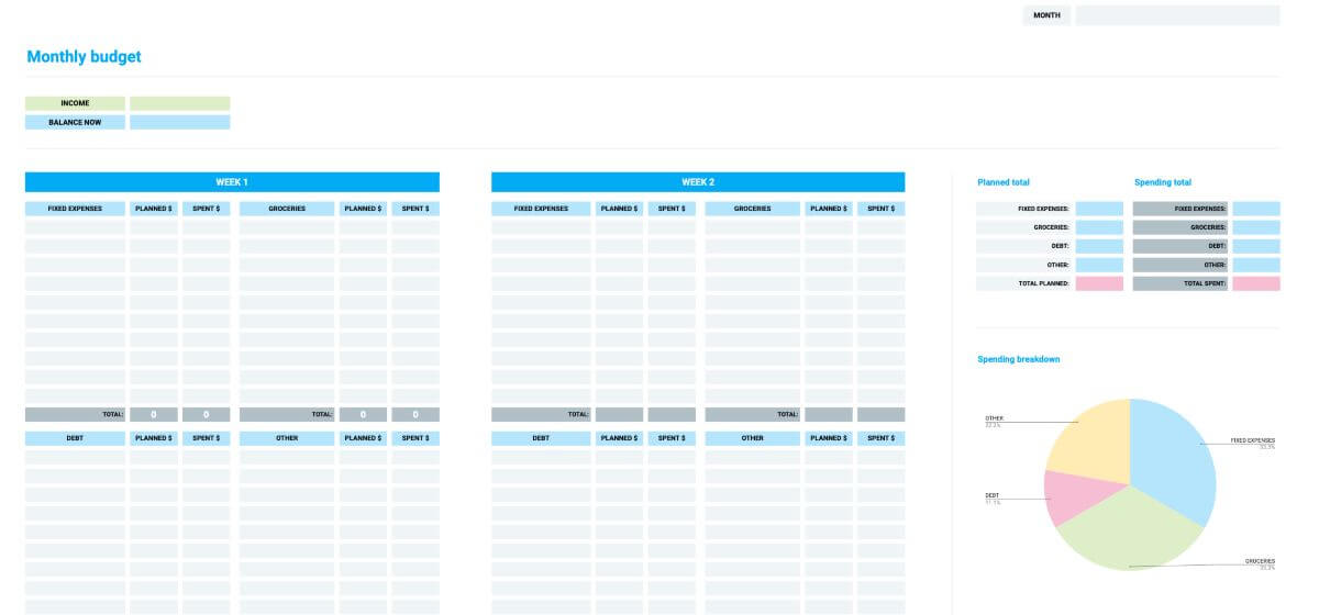Detailed Monthly Budget Template