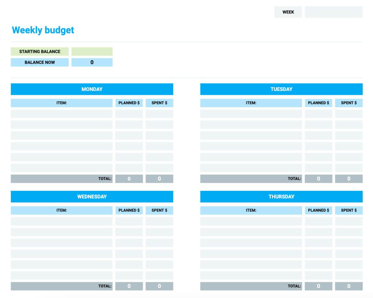 Simple Weekly Budget Template