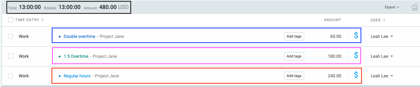 regular and overtime hours in one place Clockify reports