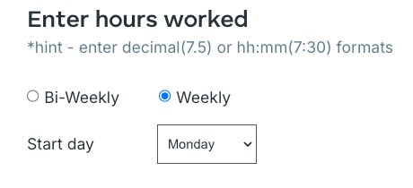 select starting day from dropdown menu in Clockify