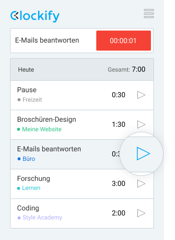 Edge-Erweiterung zur Zeiterfassung - Zeiterfassung fortfahren