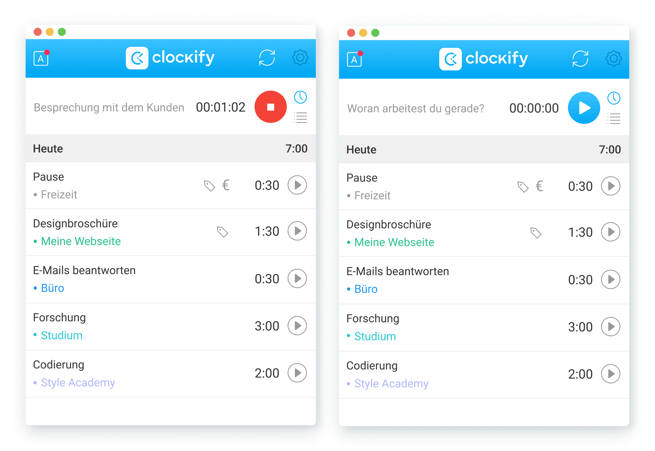 App zur Zielverfolgung - Timer starten