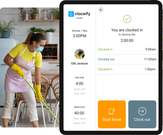 Reloj de fichar para trabajadores de limpieza - Clockify captura de pantalla