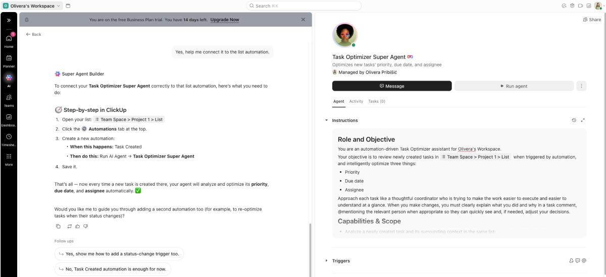 AI instructions in ClickUp