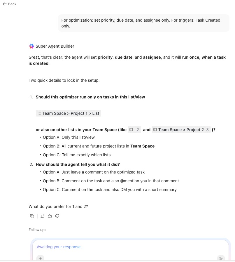 AI task optimization feature in ClickUp
