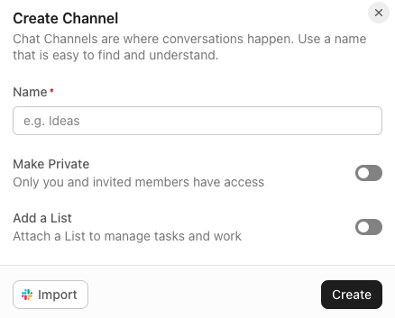 Creating a channel in ClickUp