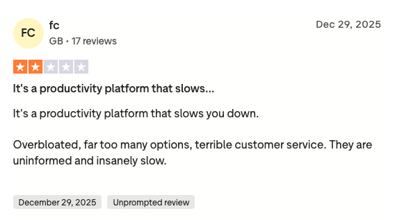 TrustPilot user review