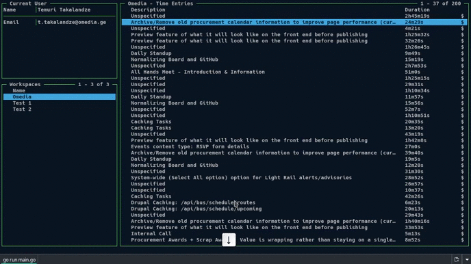 Linux appli de suivi du temps capture d'écran de terminal