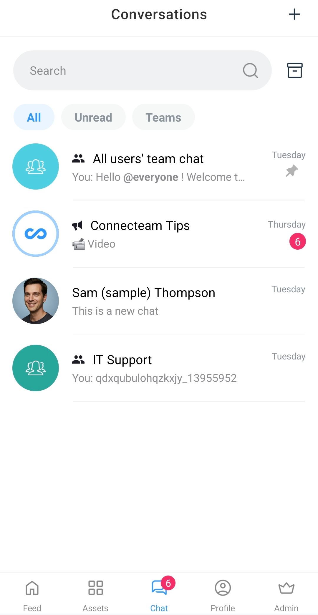 Chat in the Connecteam mobile app