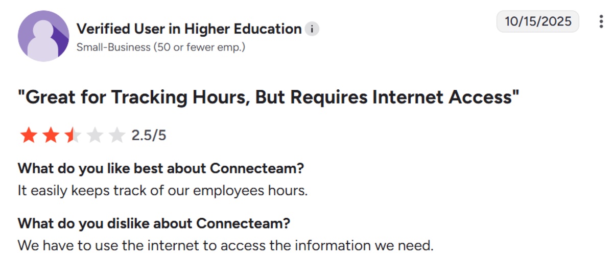 Connecteam user review on G2