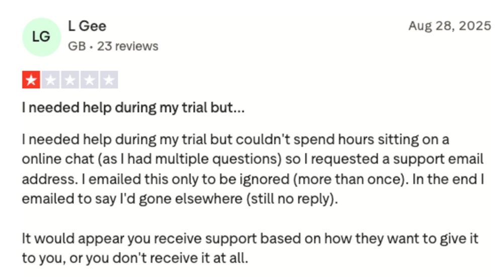 Connecteam user review on Trustpilot