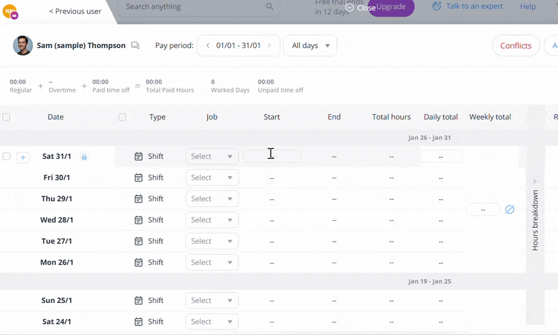 Editing work details in Connecteam