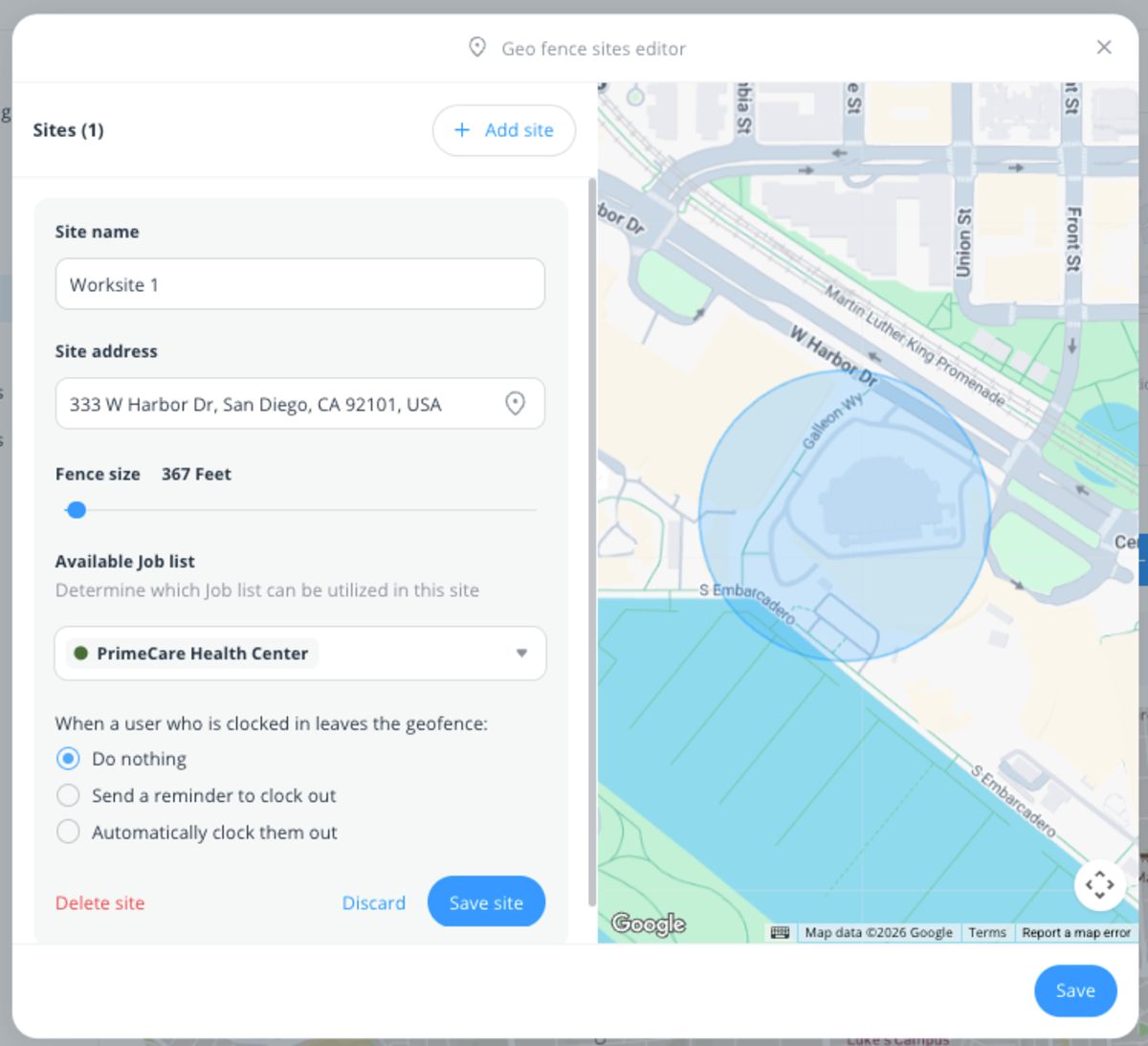 Geofencing settings in Connecteam