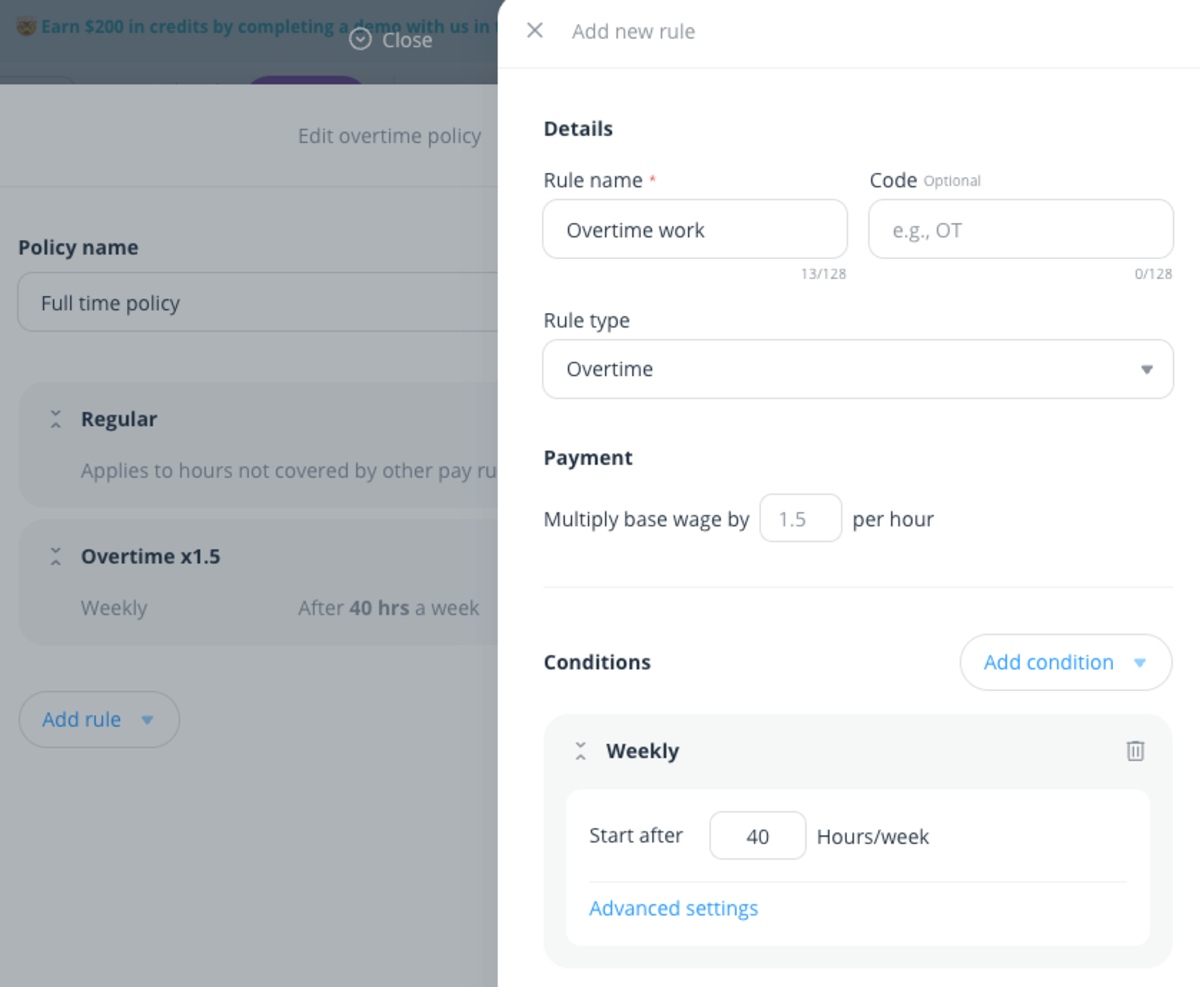 Overtime rules in Connecteam