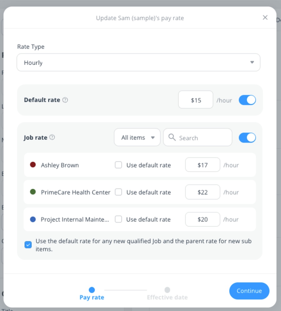 Personal rates in Connecteam
